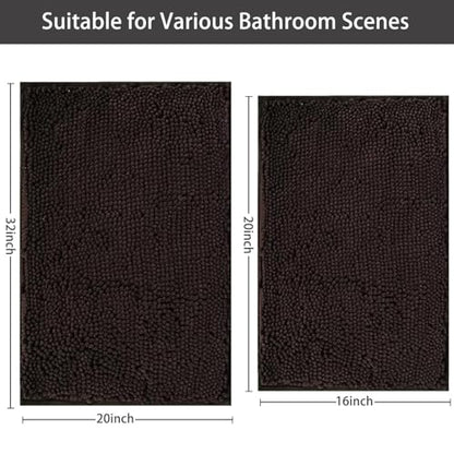 Bathroom Rugs Chenille, Extra Thick and Absorbent, Non-Slip, Machine Washable, Dry Quckily, Soft Cozy Plush, Used Under Shower Bathtub and Sink, Bath Mat Sets Coffee - color: Coffee, size: 16 x 24 inch + 20 x 32 inch (Rectangular)