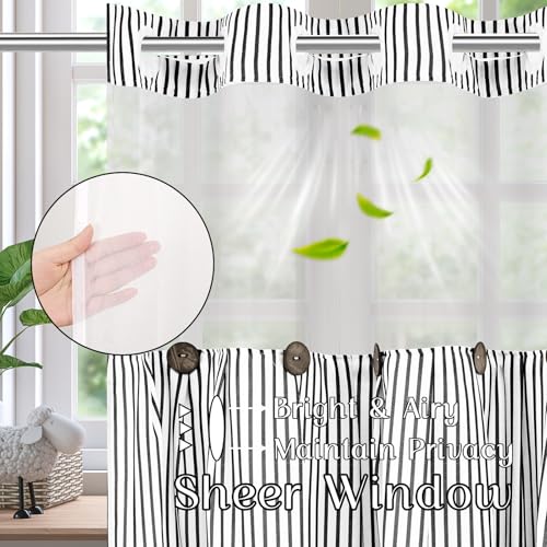 ASPMIZ Farmhouse Striped Shower Curtain and Liner Set No Hook, Black 71x86 | No Hook Shower Curtain with Snap in Liner Fabric, Rustic Washable Waterproof Bathroom Curtains with Button, Mesh Top Window - color: Black Striped, size: 71"W x 86"L (Pack of 1),
