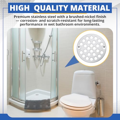 2pcs 4 Inch Stainless Steel Round Screw-in Shower Drain Cover Replacement Easy-to-Install Floor Drain Grate with Screws Brushed Nickel - color: Brushed Nickel