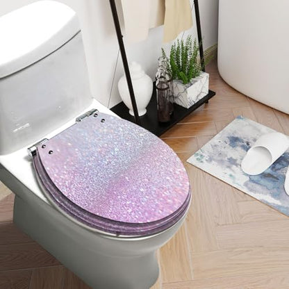 Round Toilet Seat Glitter Resin Toilet Seat Slow Quiet Close with Quick-Release Hinges Toilet Seat with Cover Easy to Clean Install - color: Multi5, size: 16.5"x14.5"