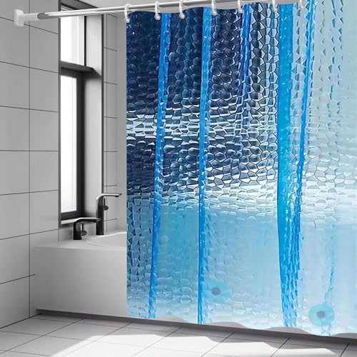 TIKABC Shower Curtain Liner, 4G EVA Blue Water Cube Shower Liner, Plastic Waterproof Shower Curtains, 72x72 inch with Grommet Holes 3 Magnetic Weights - color: Eva-blue