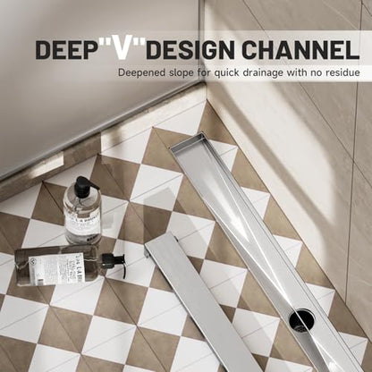 Brushed Nickel Linear Shower Drain,32 inch with Insert Grate | Stainless Steel,Fast Drainage Prevents Standing Water,Simple installation, Durable construction, and helps prevent pipe clogs - size: 32 Inch