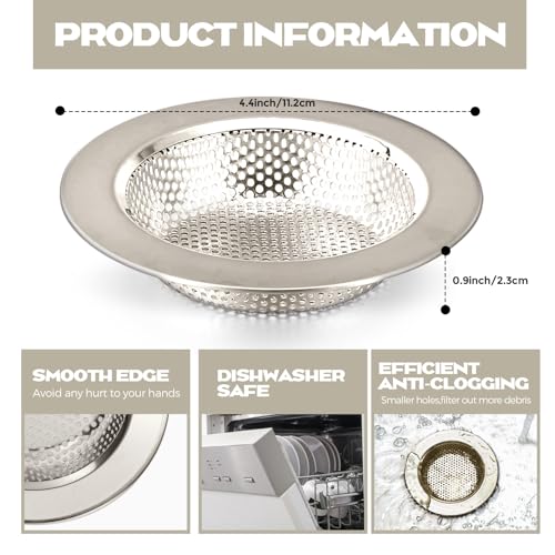 2 Pcs Sink Strainer Stainless Steel Kitchen Sink Drain Strainer Basket Cover Mesh Hair Food Catcher, Large Wide Rim of 4.4 Diameter(Brushed Silver) - color: Brushed Silver