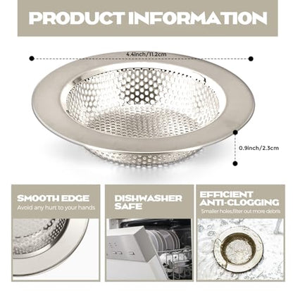 2 Pcs Sink Strainer Stainless Steel Kitchen Sink Drain Strainer Basket Cover Mesh Hair Food Catcher, Large Wide Rim of 4.4 Diameter(Brushed Silver) - color: Brushed Silver