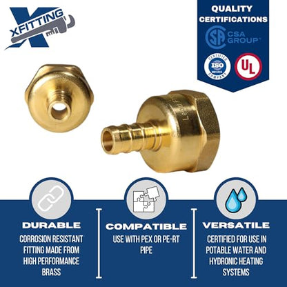 2 Pack XFITTING 3/8 inch Pex x 1/2 inch Female Adapter, Barb Crimp FNPT - size: 3/8" Pex x 1/2" Female