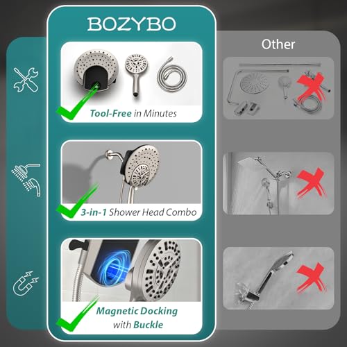 Foldable Rainfall Shower Head 9 Spray Settings/Modes Handheld Showerheads | High Pressure Shower Heads with Handheld Spray Combo, Built-in Magnetic Docking, Power Jets, Stainless Steel Shower Hose - color: Startlight