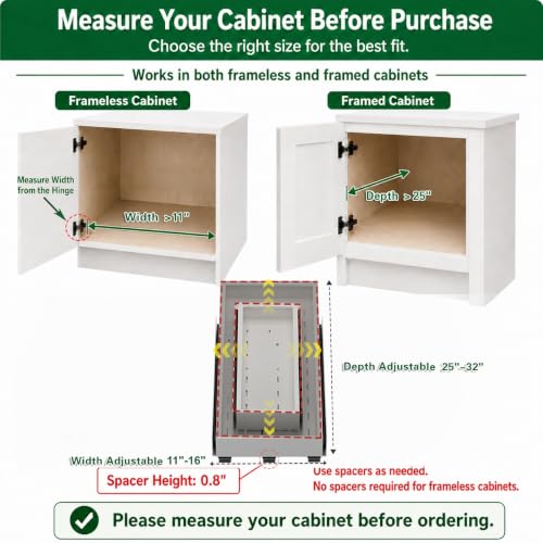 Fokyfok Pull out Cabinet Organizer,Expandable No Drill,Heavy Duty,Kitchen | 11"-16"W x 25"-32"D,3 Rails,Pull out Drawer,Cabinet Drawer Slide out,Roll out Shelves,Pantry,Bathroom,Adhesive,Adjustable,1PC - size: 11"-17"W X 25"-32"D