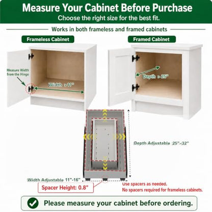 Fokyfok Pull out Cabinet Organizer,Expandable No Drill,Heavy Duty,Kitchen | 11"-16"W x 25"-32"D,3 Rails,Pull out Drawer,Cabinet Drawer Slide out,Roll out Shelves,Pantry,Bathroom,Adhesive,Adjustable,1PC - size: 11"-17"W X 25"-32"D