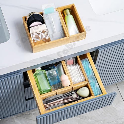 Fabsome Drawer Organizer, Set of 9 Bamboo Wood Kitchen Makeup Desk Junk Tea Drawer Storage Boxes Bins for Cutlery Silverware Utensils Flatware, Small Wooden Container Tray for Bathroom, Office - size: 2''H 9 Boxes