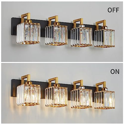 Modern Bathroom Vanity Light 4-Lights Black Gold Crystal Wall Lamp Bathroom Modern Crystal Vanity Lighting - color: Black+Gold Crooked, size: 4-light