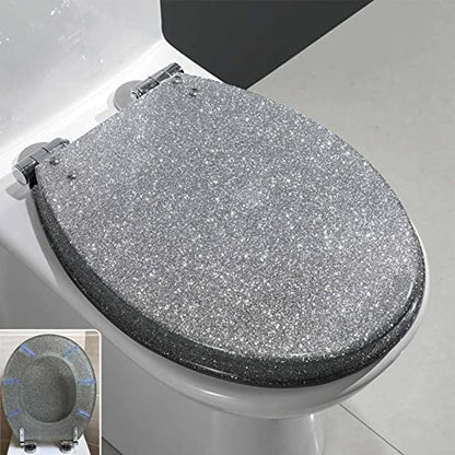 Black Quick Release Toilet Seat with 360 Degree Adjustable Hinge, Easy Clean, Oval Shape, Simple Top and Bottom Fixing - color: Silver