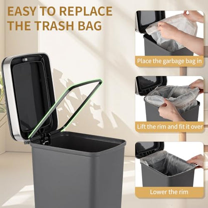 UUJOLY Small Bathroom Trash Can with Lid Step Pedal, 2.6 Gallon, Dark Grey | Soft-Close Sturdy Garbage Can + 3 Rolls Trash Bags, For Bathroom, Kitchen, Bedroom, Office, Dorm, Laundry, RV - color: Dark Grey