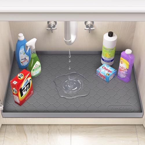 Jin&Bao Under Sink Mat 31" x 19" Waterproof Silicone Cabinet Kitchen Liner | Silicone under kitchen sink mat,cabinet protector,bathroom shelf liner,raised edge,anti-slip,easy to clean & dishwasher safe - color: Black, size: 19"w x 31"l
