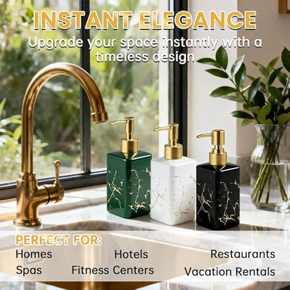 Black Ceramic Soap Dispenser with Gold Stripes, Refillable Hand Soap Dispenser for Bathroom Countertop & Kitchen Sink, Modern Square Lotion Pump Bottle for Dish Soap, Hand Soap & Lotion, 10oz - color: Black Gold