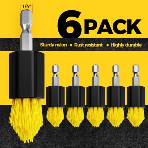 Holikme 6pcs Drill Brush Multi-Purpose & Grout Head,Crevice Cleaning Brush | 3/4”W Drill Brush Attachment Set, Corner Brush, Detailing Brushes for Home/Kitchen/Bathroom/Grout/Tile/Shower/Tub