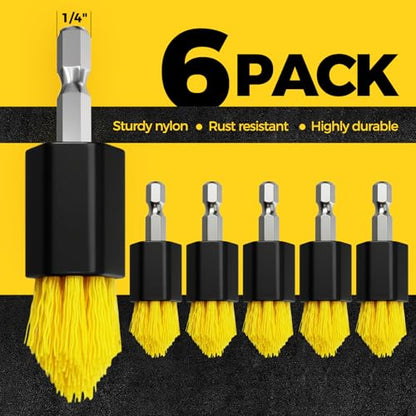 Holikme 6pcs Drill Brush Multi-Purpose & Grout Head,Crevice Cleaning Brush | 3/4”W Drill Brush Attachment Set, Corner Brush, Detailing Brushes for Home/Kitchen/Bathroom/Grout/Tile/Shower/Tub