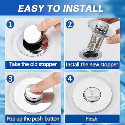 Bathroom Sink Drain Strainer(New-2pcs), Pop-up Sink Drain Strainer with Removable Stainless Steel Strainer Basket Hair Catcher, Bathroom Sink Strainer for Bathroom Sink Stopper Replacement - color: New-2pcs