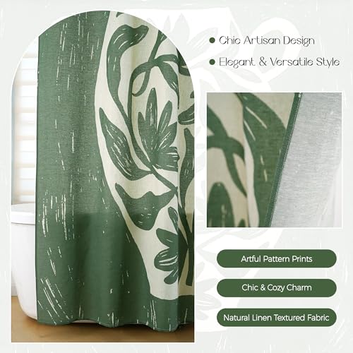 Tropical Green Flower Linen Shower Curtain Set with Liner,72"Wx72"L | Double Layer Shower Curtain Waterproof Fabric with Zippered Removable PEVA Liner,Boho Shower Curtain for Bathroom,Free Hooks - color: Green Vase Floral