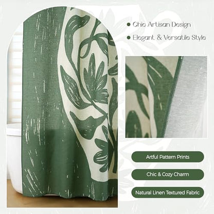 Tropical Green Flower Linen Shower Curtain Set with Liner,72"Wx72"L | Double Layer Shower Curtain Waterproof Fabric with Zippered Removable PEVA Liner,Boho Shower Curtain for Bathroom,Free Hooks - color: Green Vase Floral