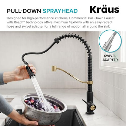 KRAUS Torak Pull Down Kitchen Faucet in Matte Black with Commercial Style Spring Spout, 2 Function Sprayer, Pre-Attached Water Lines, and Mounting Hardware, KPF-2635MB - color: Matte Black, style: Commercial Faucet