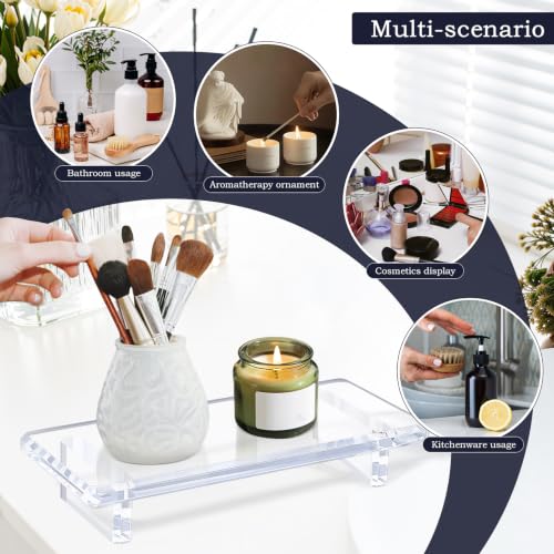 Small Clear Acrylic Vanity Tray, Bathroom & Kitchen Countertop Decor | 2-Pack, Space-Saving, Elevated Base, Candle, Perfume & Toilet Tray, Restroom，Living Room, Office & Entryway Decor - size: Small-8.6x 3.6 x 1.5 inches