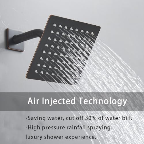 Oil Rubbed Bronze Shower System 6 Inch Bathroom Rain Mixer Shower Combo Set Wall Mounted Rainfall Shower Head and Handheld System Shower Faucet Set Rough-in Valve Body and Trim Kit - color: Oil Rubbed Bronze, size: 6 Inch