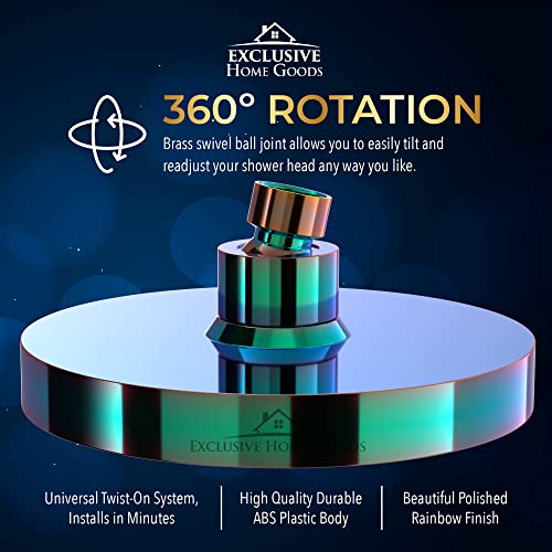 Rainfall Shower Head - 6" High Pressure Shower Heads - 1.8 GPM Shower Heads with Anti-Clog 90 Rubber Jets - 360° Rotation Adjustable Shower Head - Rustproof Bathroom Shower Head - Polished Rainbow