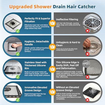 Hibbent Upgraded Shower Drain Hair Catcher, Shower Cover for Bathroom Floor 6" Drain, Anti-Clogging Bathtub Strainer, Stainless Steel Kitchen Sink Strainer with Handle, Black - color: 6' Black