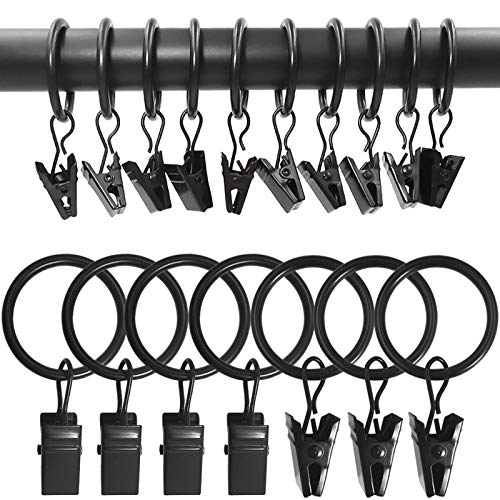 100 Pack Metal Curtain Rings with Clips, Drapery Clips with Rings, Drapes Rings 1 inch Inner Diameter, Fits Diameter 5/8 inch Curtain Rods, Black - color: Black, size: 1" I D 100 Pack