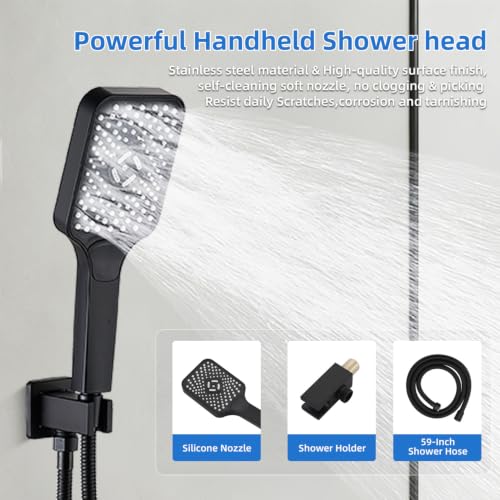 Shower Faucet Set With Handheld Shower Head Black | Rain shower Head With Handheld Sprayer - color: Black