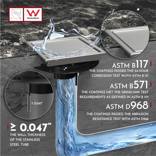 6 Inch Square Shower Drain Brushed Floor Drain with Flange Reversible 2-in-1 Cover Tile Insert Grate Removable SUS304 Stainless Steel CUPC Certified Brushed - color: Brushed, size: 6 Inch