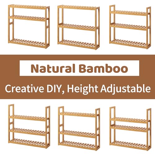 Bamboo Organizer Rack - Adjustable 3-Tier Storage Shelf, Wall Mounted or Over The Toilet, Living Room, Kitchen (Natural) - color: Natural