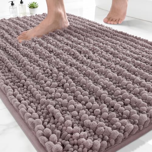Yimobra Bathroom Rugs Non Slip Washable - Ultra Soft Absorbent Chenille Bath Mat, Quick Dry Shaggy Floor Carpet for Tub Shower, Mauve Home Decor Accessories, 24x17 Inch - color: Mauve, size: 24" X 17"
