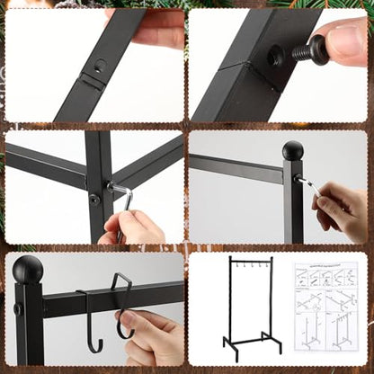 Zonon Christmas Stocking Holder Stand for Floor Free Standing Stocking Hangers with Removable Hooks and Wheels Heavy Duty Metal Rack with Stable Base for Home Mantel Bathroom Towel Blanket Display