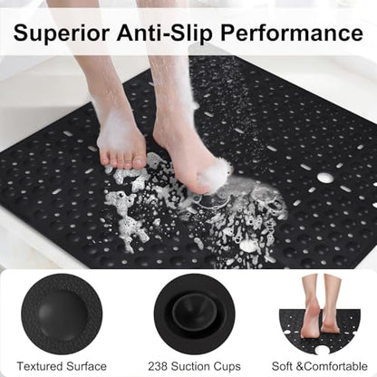 Square Shower Mat Non Slip, 27 x 27 Inch Quick Drain TPE Anti Slip Shower Mats for Inside Shower, Soft Shower Floor Mat with Suction Cups, Quick Drying, Machine Washable - color: Black