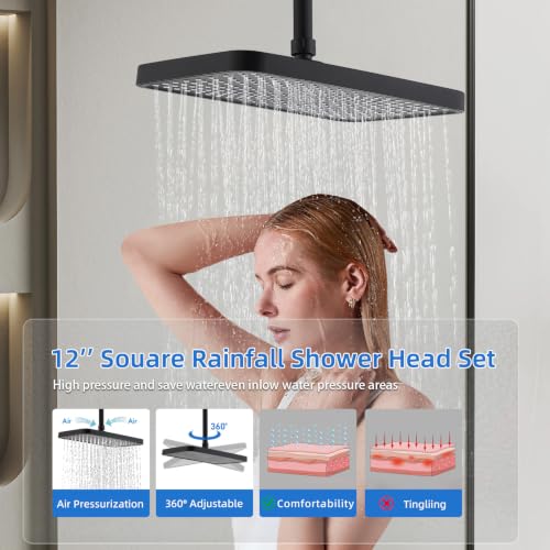 Shower Faucet Set With Handheld Shower Head Black | Rain shower Head With Handheld Sprayer - color: Black