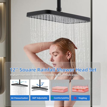 Shower Faucet Set With Handheld Shower Head Black | Rain shower Head With Handheld Sprayer - color: Black