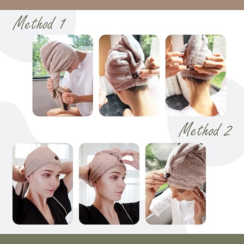 myHomeBody Hair Towel Wrap, Quick Drying Turban, Absorbent Cap – Pink | Hair Turban Towel for wet hair, Ultra Soft Charcoal Fiber Cap, Towel Head Wrap for bathing with Coconut Shell Button - color: Pink