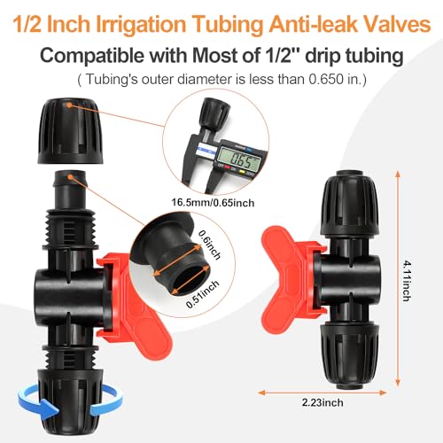 12 Pieces 1/2 Inch Drip Irrigation Valve Fittings, 1/2'' Barbed Shut Off Valve for 1/2 Inch Irrigation Tubing (1/2" ID x 0.650" OD) Anti-leak Straight Irrigation Parts for Garden System - size: 1/2" Nut Valve 12 Pcs