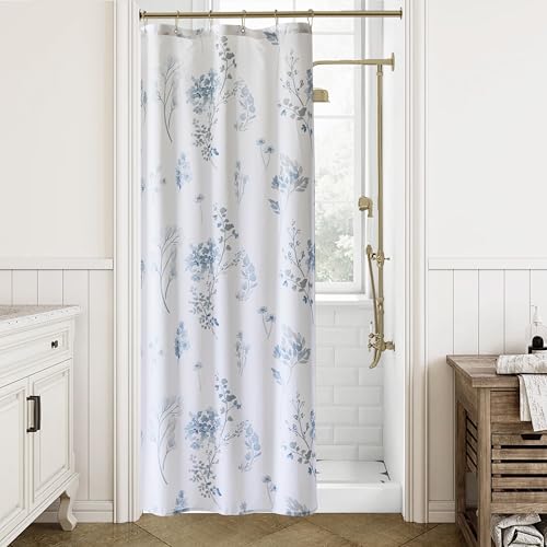 Light Blue Grey Small Stall Shower Curtain,Waterproof Fabirc Dusty Blue and White Grand Millenial Shower Curtains for Bathroom with Hooks 36x72 - color: Grey & Blue, size: 36"W x 72"L (Pack of 1)