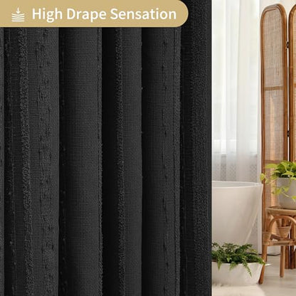 Black Shower Curtain Boho, Cotton Blend Waffle Shower Curtains Textured, Fabric Shower Curtain for Bathroom, Hotel, Washable,72 x 72 - color: Black, size: 72"W x 72"L (Pack of 1)