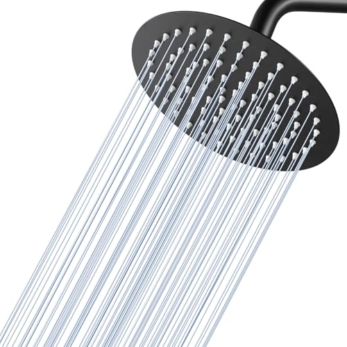 8 Inch Matte Black Round Rainfall Shower Head, All Metal Stainless Steel Rain Shower Heads with 90 Anti-Clog Silicone Nozzles, Wall or Ceiling Mount - color: Matte Black, size: 8 Inch