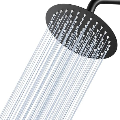 8 Inch Matte Black Round Rainfall Shower Head, All Metal Stainless Steel Rain Shower Heads with 90 Anti-Clog Silicone Nozzles, Wall or Ceiling Mount - color: Matte Black, size: 8 Inch