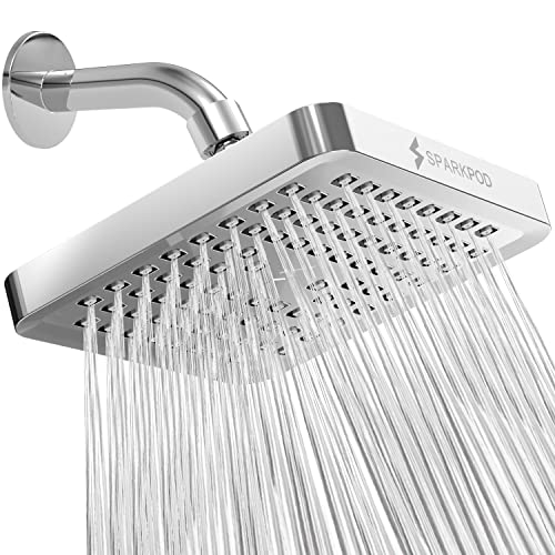 SparkPod Rain Shower Head, 6 Inch Square, Luxury Polished Chrome Finish | High Pressure Shower Heads, 90 Nozzles, Adjustable Showerhead, No Tools Needed, Universal Connection - color: Luxury Polished Chrome, style: 6 Inch Square