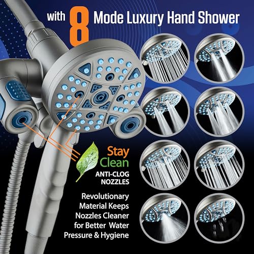 AquaCare Polaris 208-mode High Pressure Shower Head Combo with Hydro Arms | Luxury 3-way 14-zone System with 370 Stay-clean Power Jets, Handheld Magnetic Docking & 6 ft. Stainless Steel Hose / Graphite - color: Graphite