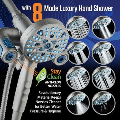 AquaCare Polaris 208-mode High Pressure Shower Head Combo with Hydro Arms | Luxury 3-way 14-zone System with 370 Stay-clean Power Jets, Handheld Magnetic Docking & 6 ft. Stainless Steel Hose / Graphite - color: Graphite