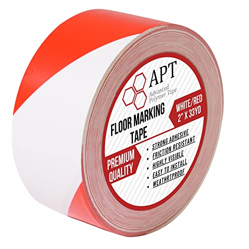 APT Premium Red and White Striped Vinyl Floor Safety Marking Tape, Excellent for Hazard Caution& Warning, Social Distancing, Warehouse & Gym Floor (2 Inch x 108 ft) - color: White / Red, size: 2 Inch, 1 Roll