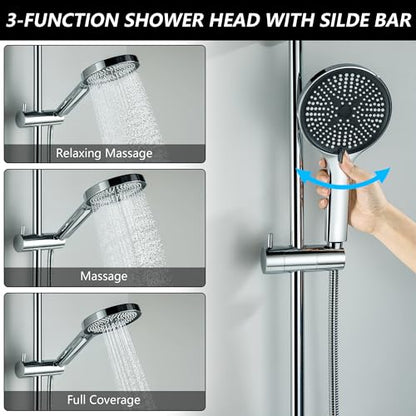 Handheld Shower Head with Slide Bar, 26 Inch Stainless Steel Shower Slide Bar with 3 Function Shower Head, Chrome - style: Chrome