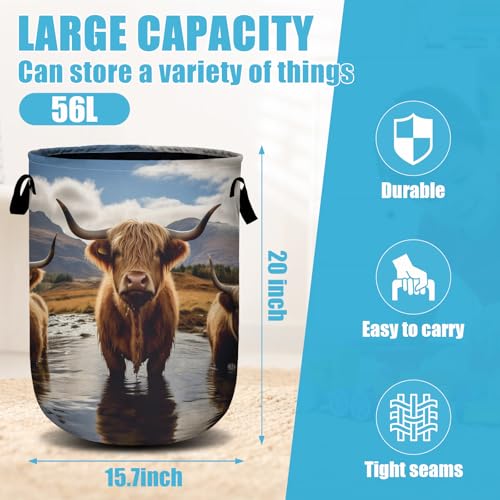 Scottish Highland Cattle Laundry Basket, Laundry Hamper Collapsible Oxford Cloth with Handle Clothes Storage Bin for Bathroom Laundry Room Bedroom 15.7 X 20 Inch - color: Scottish Highland Cattle