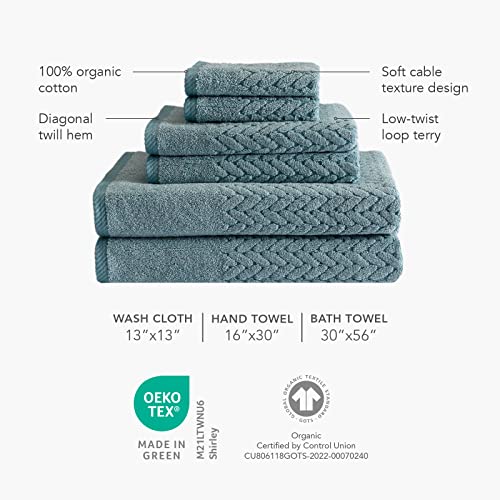 Texere 100% Organic Cotton Jacquard 650 GSM Premium Bath Towel Sets - Extra Absorbent Quick Dry and Plush, 2 Large Bath Towels, 2 Hand Towels, 2 Washcloths (Cable, Birch, 6 Piece) - color: Birch (Cable)